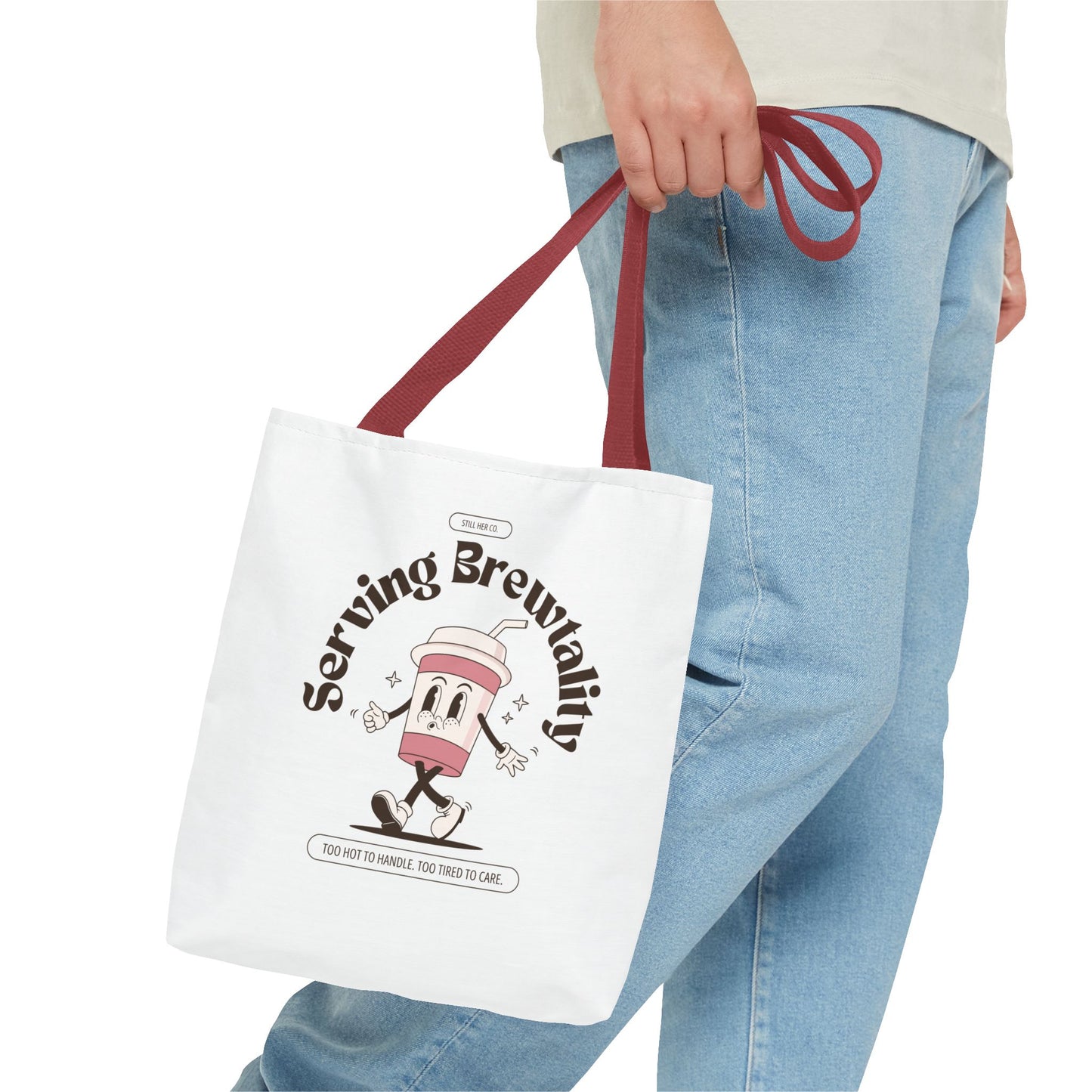 Serving Brewtality Tote Bag - Your new favorite catch-all for chaos, caffeine, and everything in between.