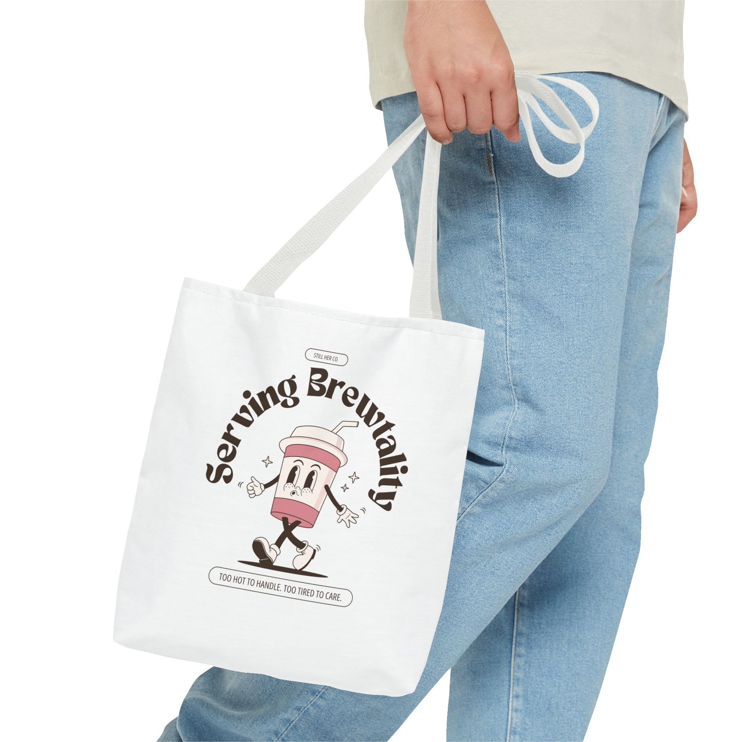 Serving Brewtality Tote Bag - Your new favorite catch-all for chaos, caffeine, and everything in between.