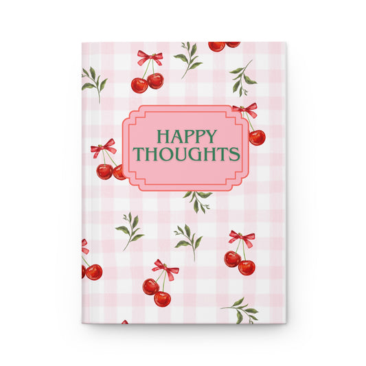 Cherry Blossom Hardcover Journal | Happy Thoughts Notebook for Girls, Stationery Gift, Cute Planner, Journaling, Self-Care
