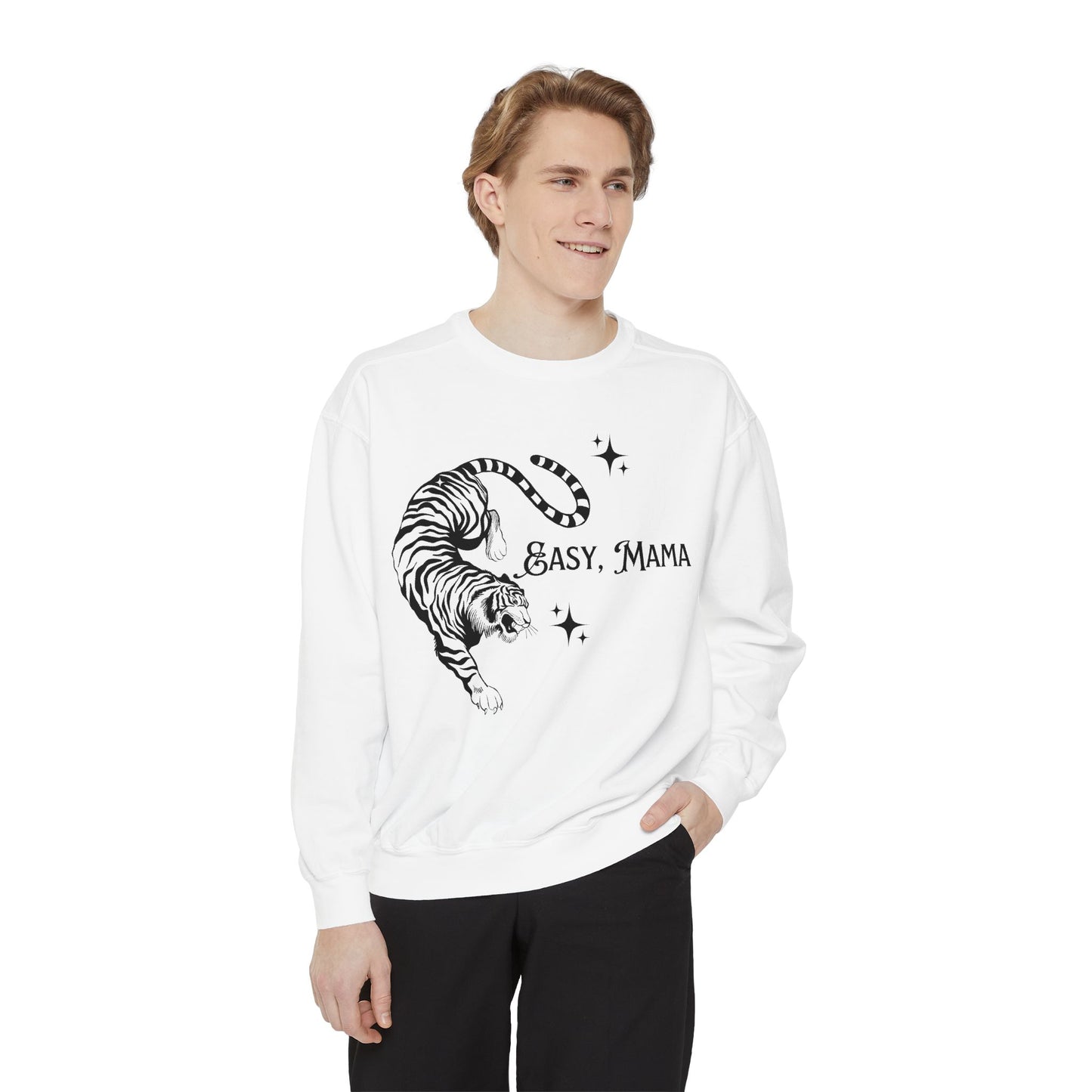 Easy Mama Tiger Sweatshirt, Cozy Unisex Apparel for Moms, Gift for New Moms, Trendy Pullover, Casual Wear, Birthday Gift
