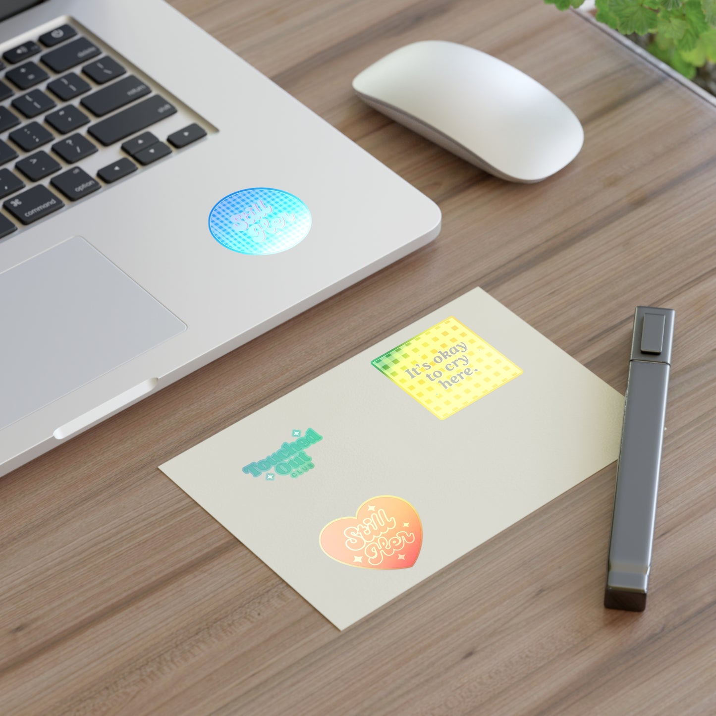 Sticker Sheets with Still Her Co Logos and Touched out Club Design